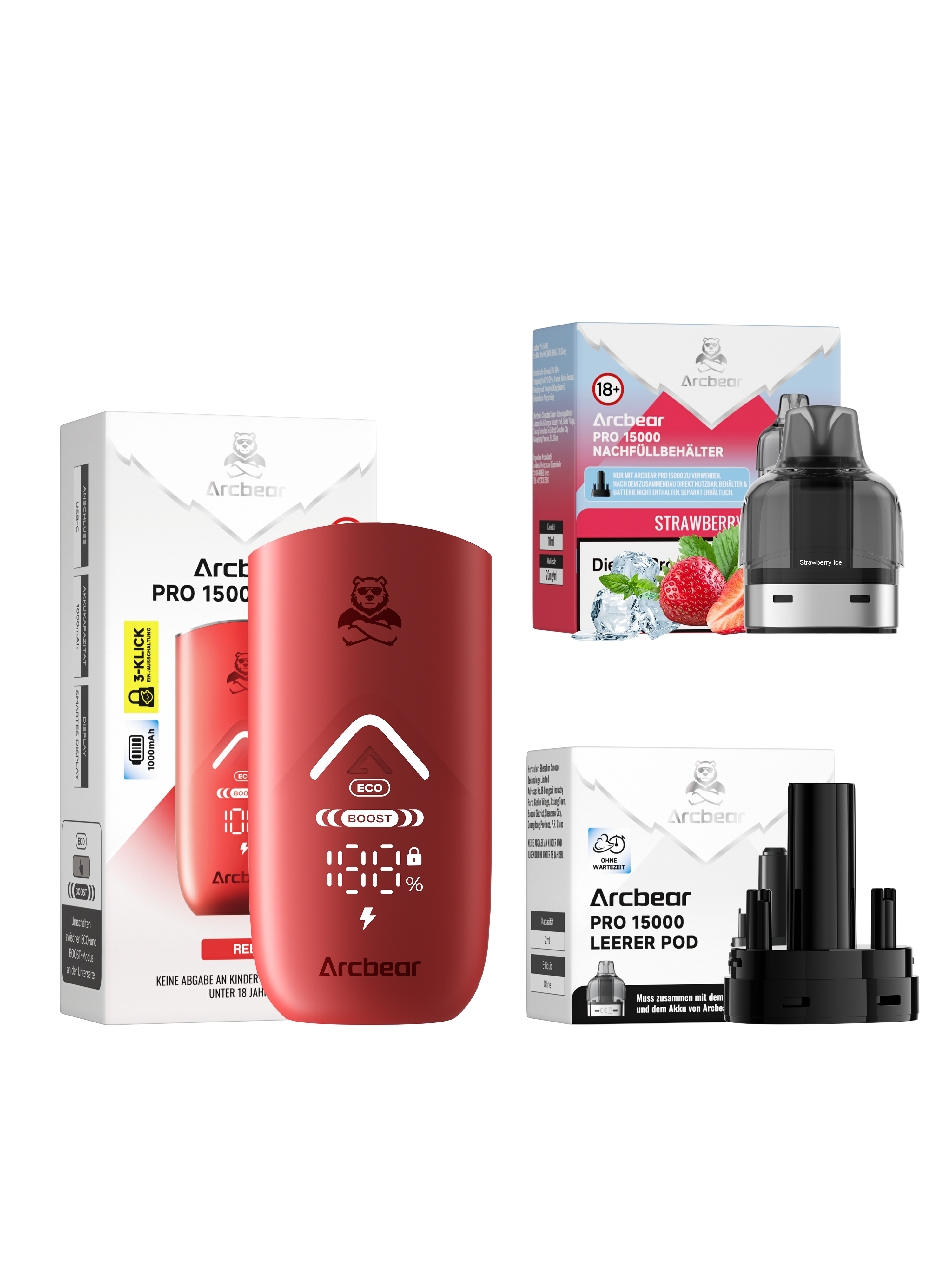 Arcbear - Pro 15000 Akku+Pod Set - Strawberry Ice