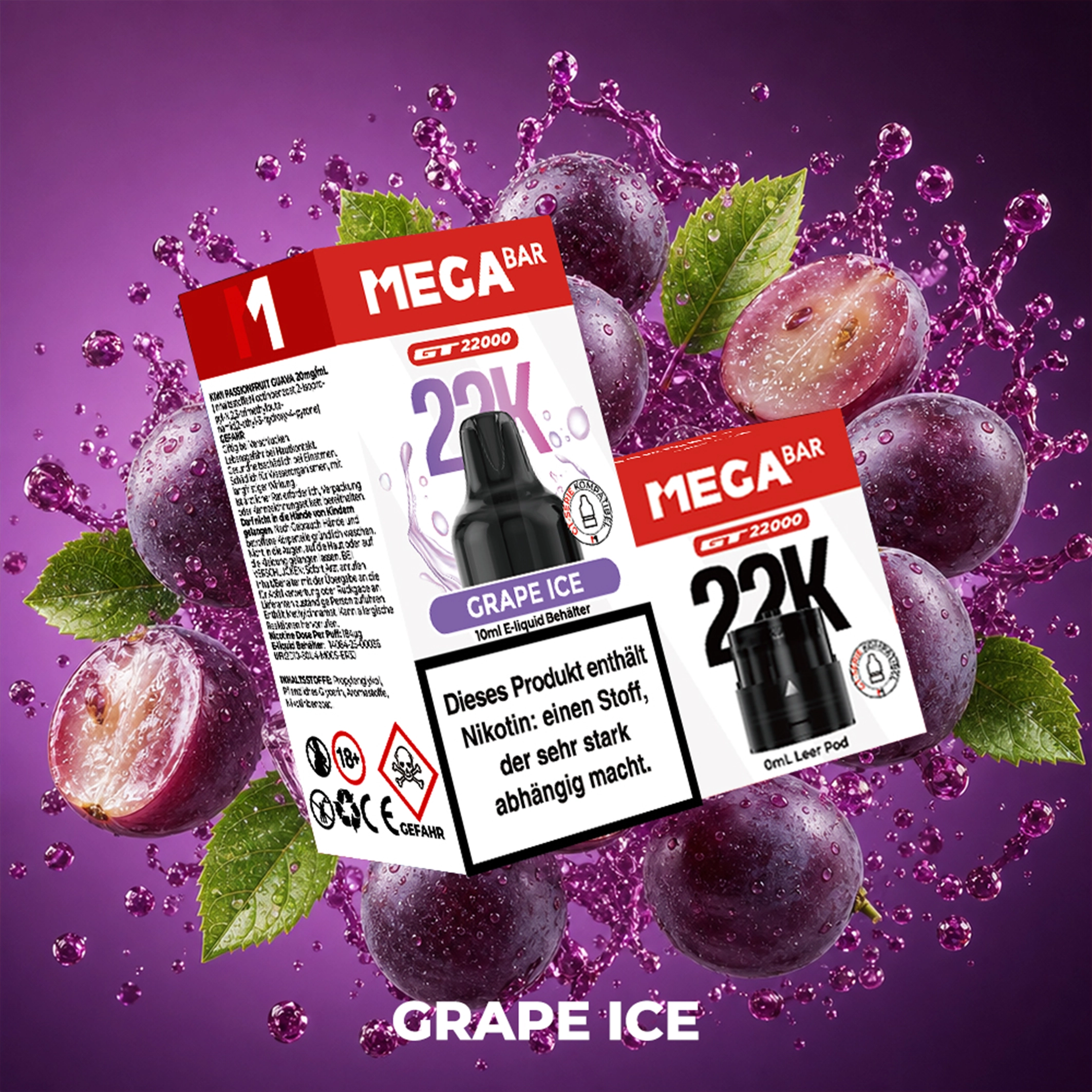 MEGABAR 22K - Prefilled Pod-Liquid 0+10ml - Grape Ice