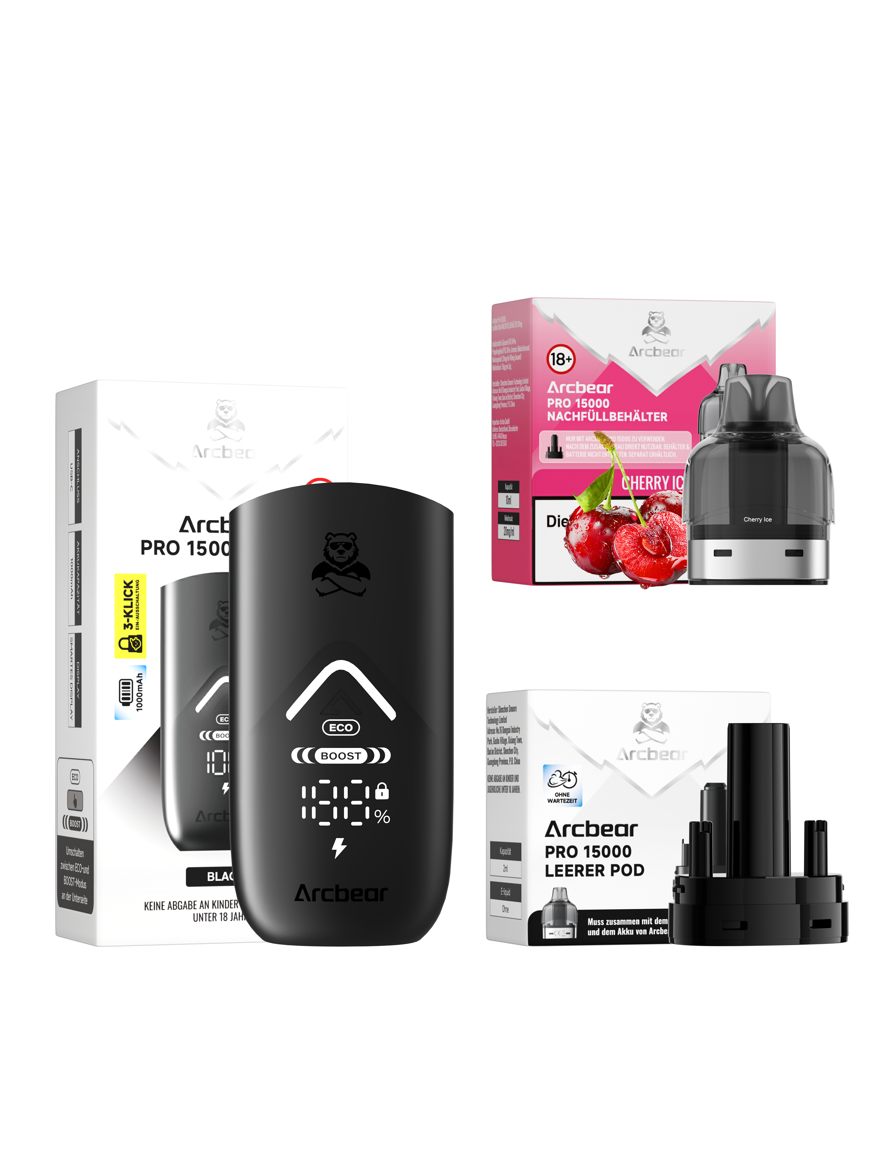 Arcbear - Pro 15000 Akku+Pod Set - Cherry Ice
