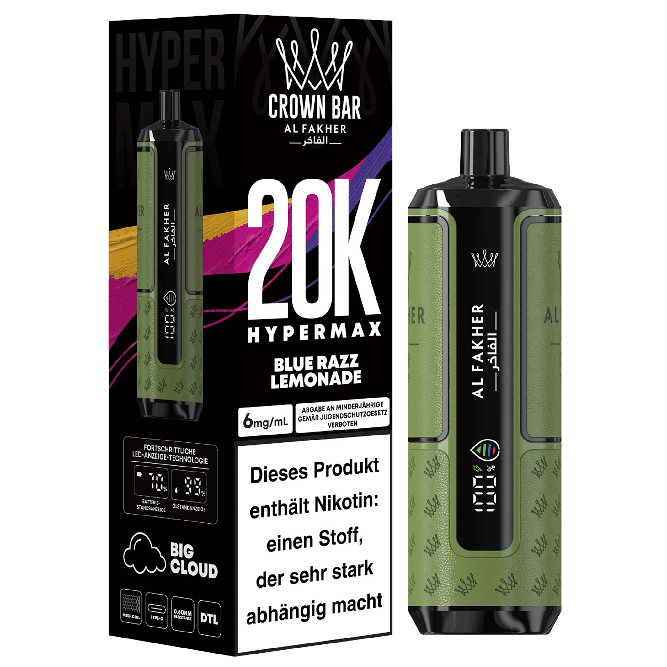 Al Fakher - Hypermax 20k 2ml Gerät + 2x10ml Pod - Blue Razz Blast