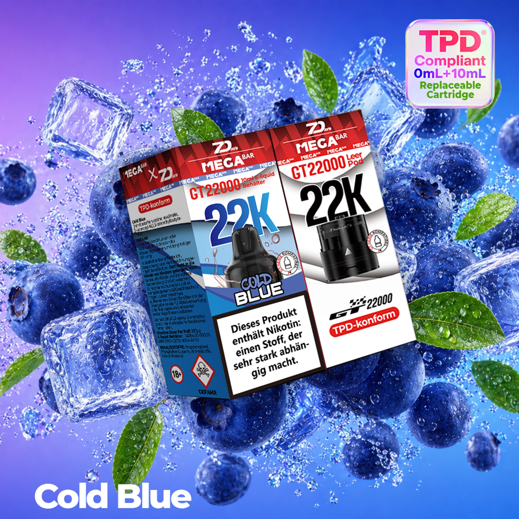 7Days X MEGABAR 22K - Prefilled Pod-Liquid 0+10ml - Cold Blue