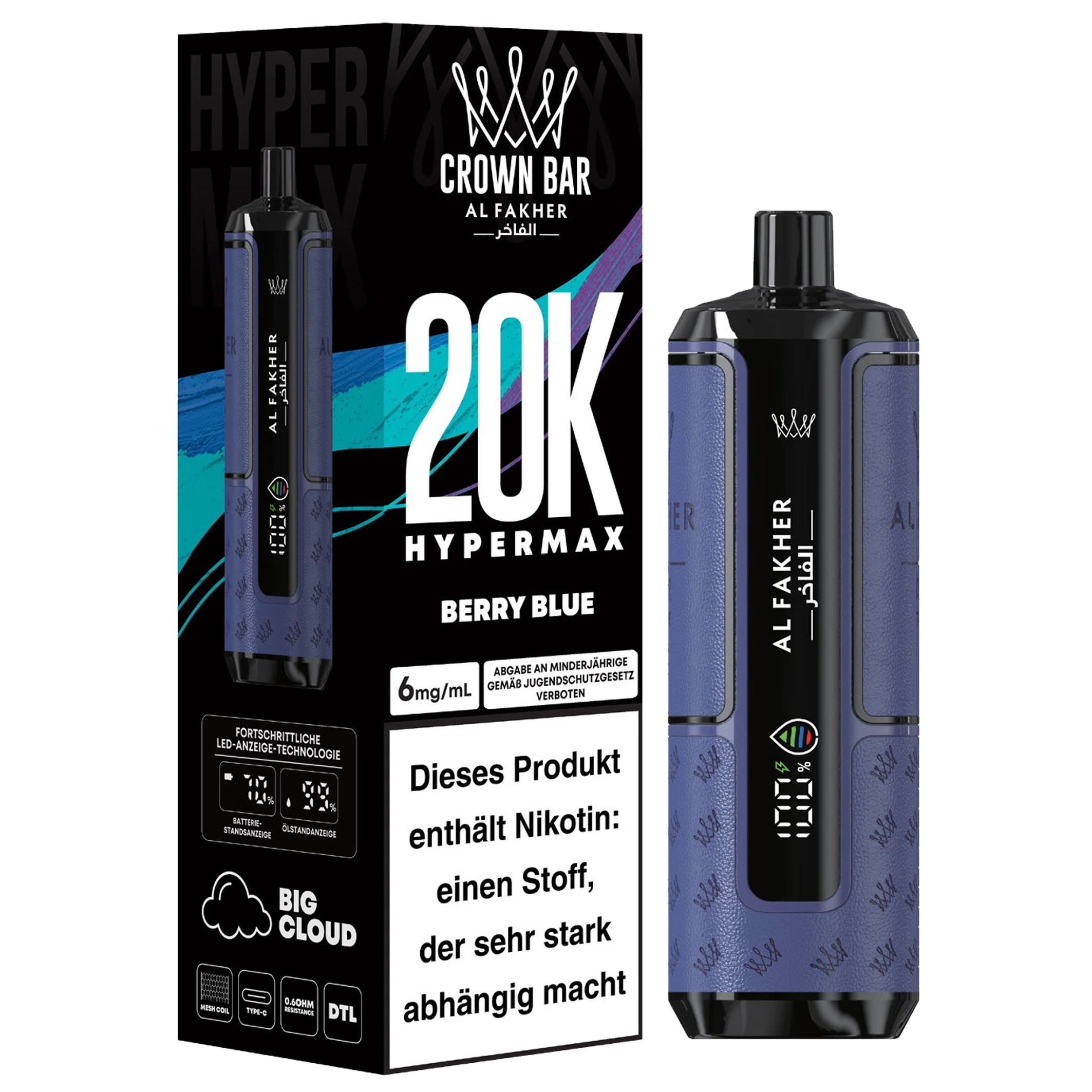 Al Fakher - Hypermax 20k 2ml Gerät + 2x10ml Pod - Berry Blue