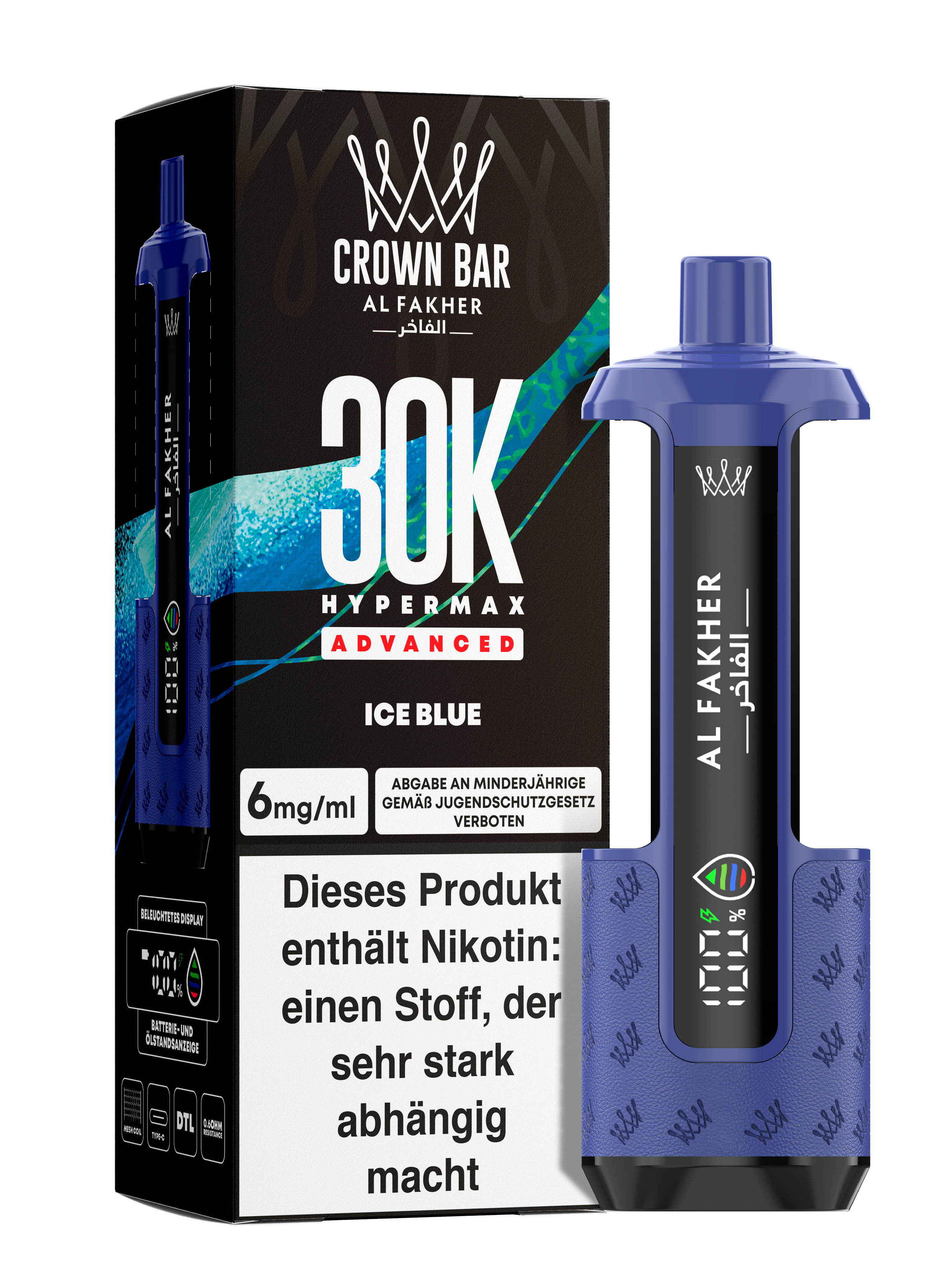 Al Fakher - Hypermax 30k 2ml Gerät + 2x10ml Pod - Ice Blue