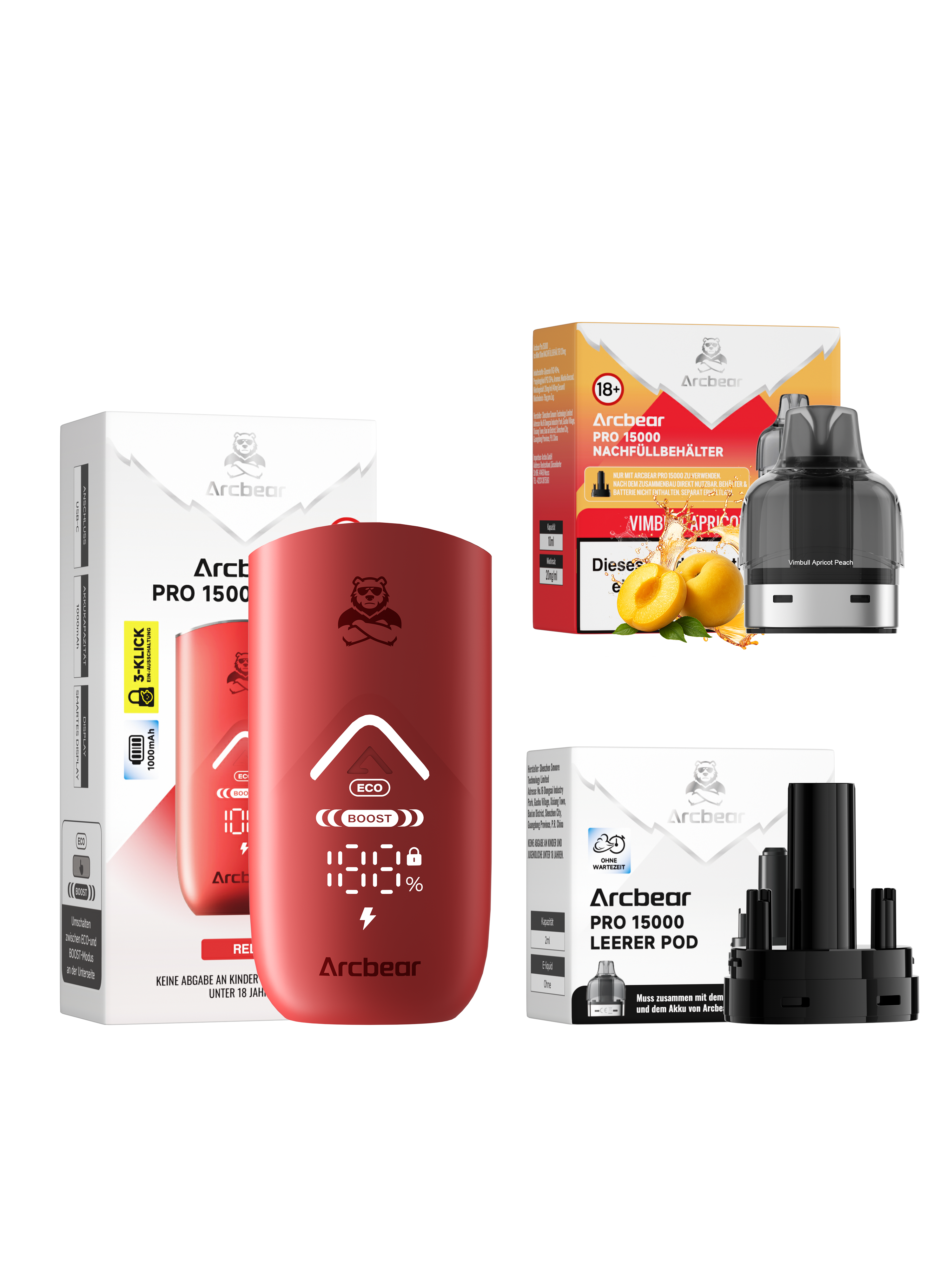 Arcbear - Pro 15000 Akku+Pod Set - Vimbull Apricot Peach