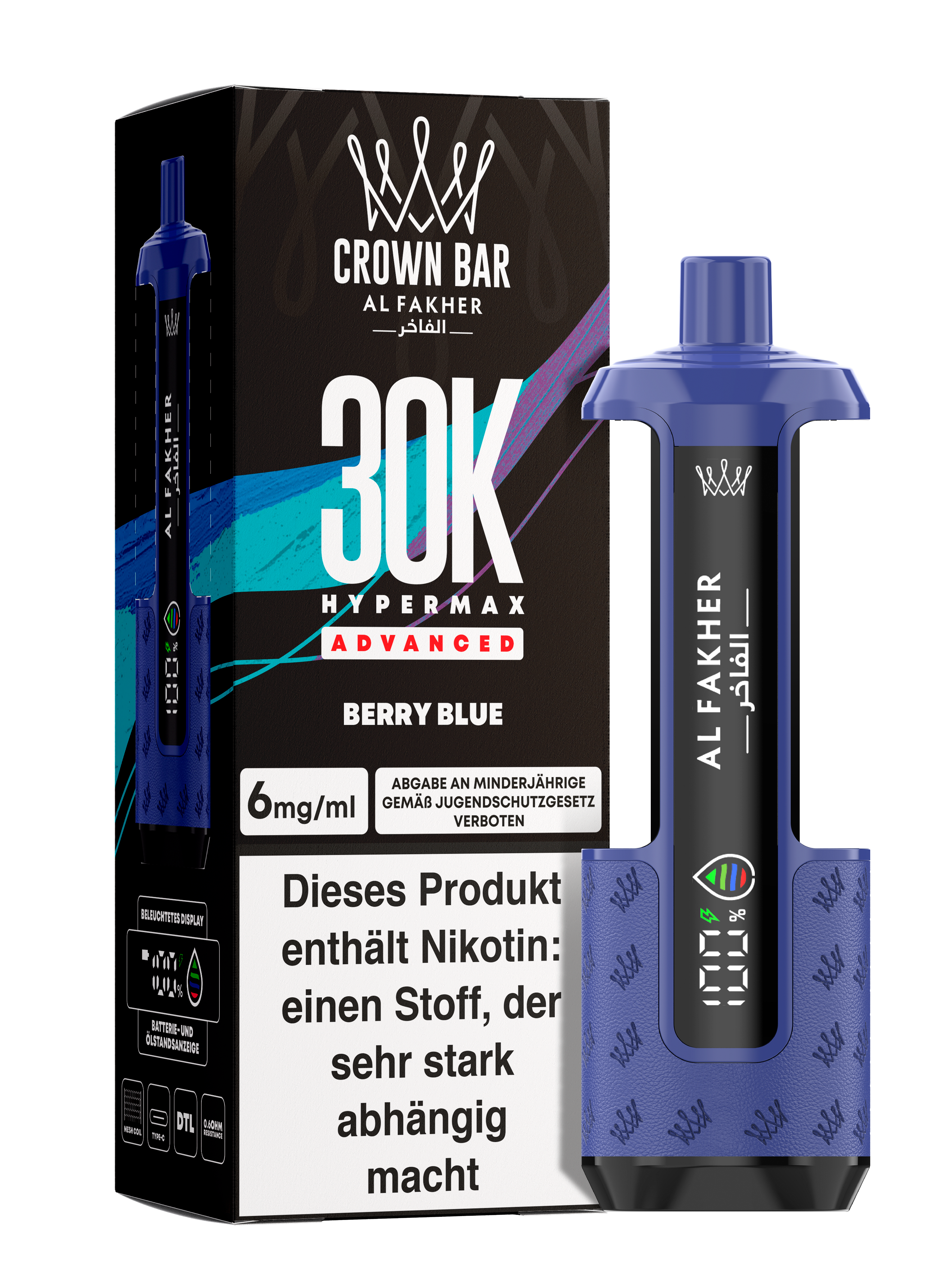 Al Fakher - Hypermax 30k 2ml Gerät + 2x10ml Pod - Berry Blue