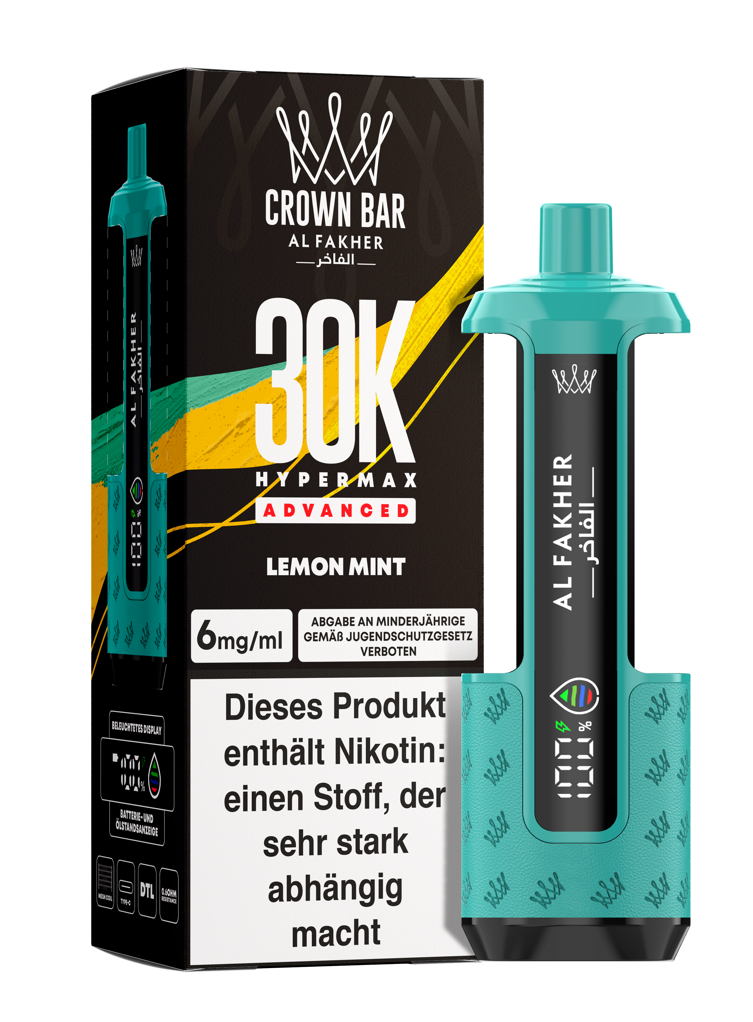 Al Fakher - Hypermax 30k 2ml Gerät + 2x10ml Pod - Lemon Mint