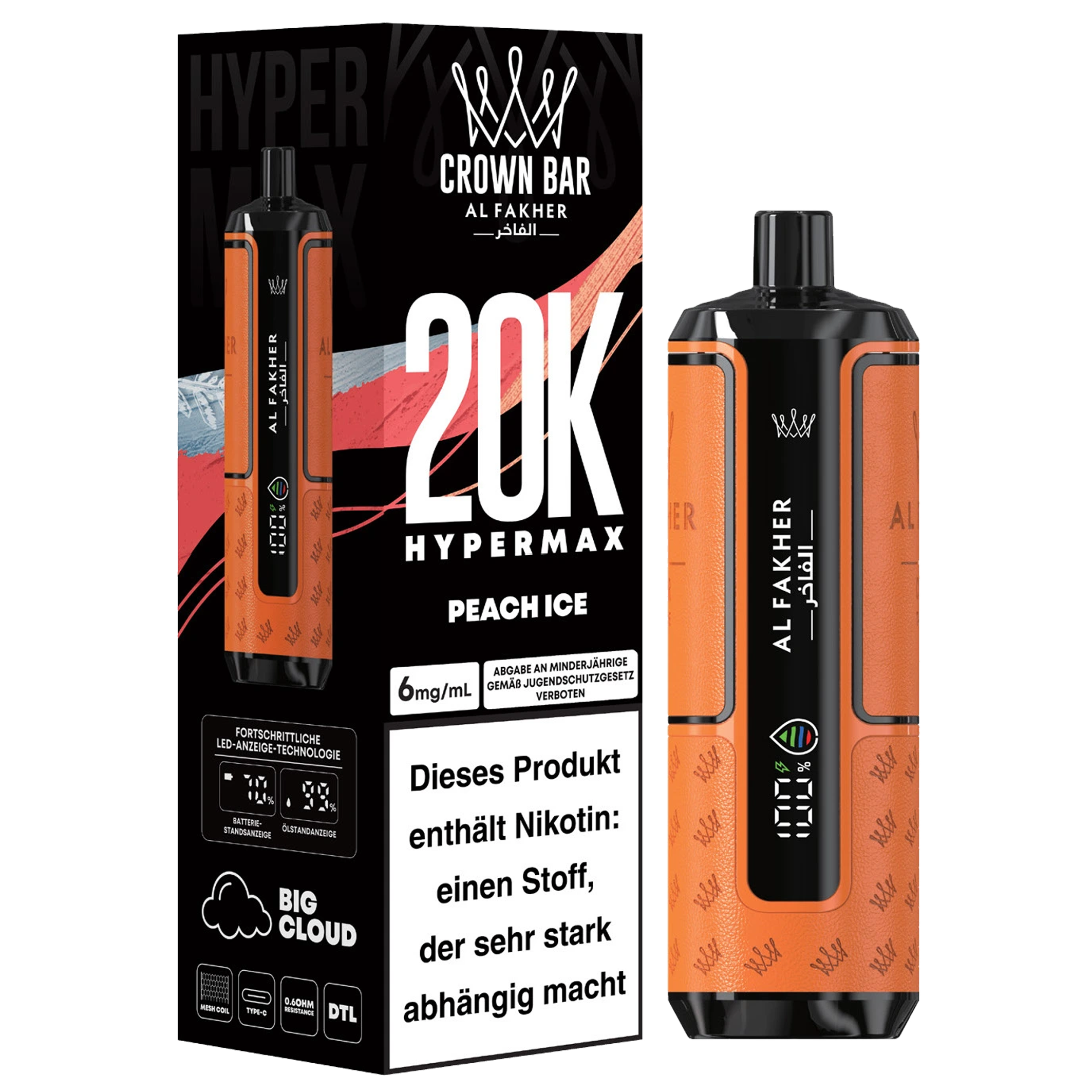 Al Fakher - Hypermax 20k 2ml Gerät + 2x10ml Pod - Peach Ice