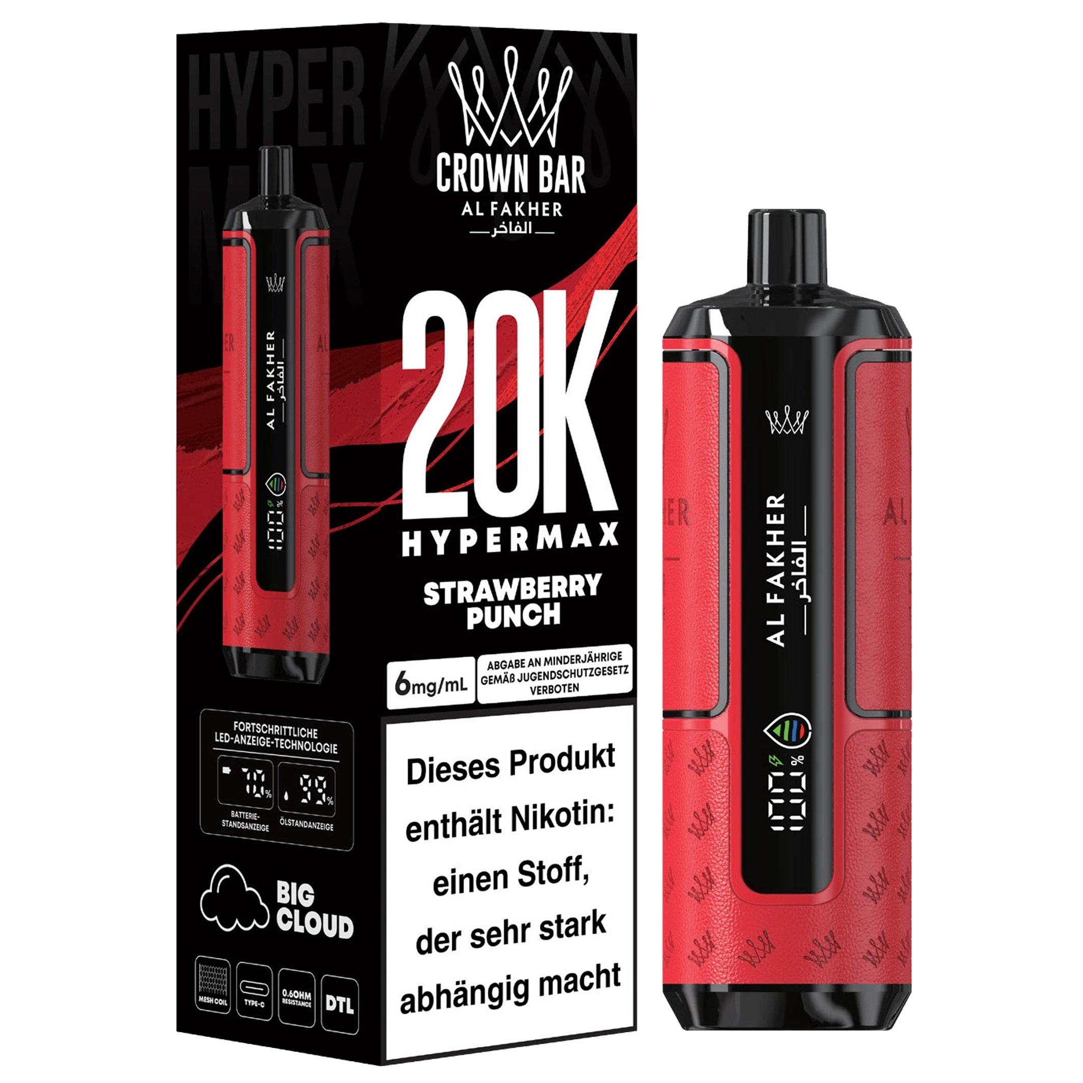 Al Fakher - Hypermax 20k 2ml Gerät + 2x10ml Pod - Strawberry Punch