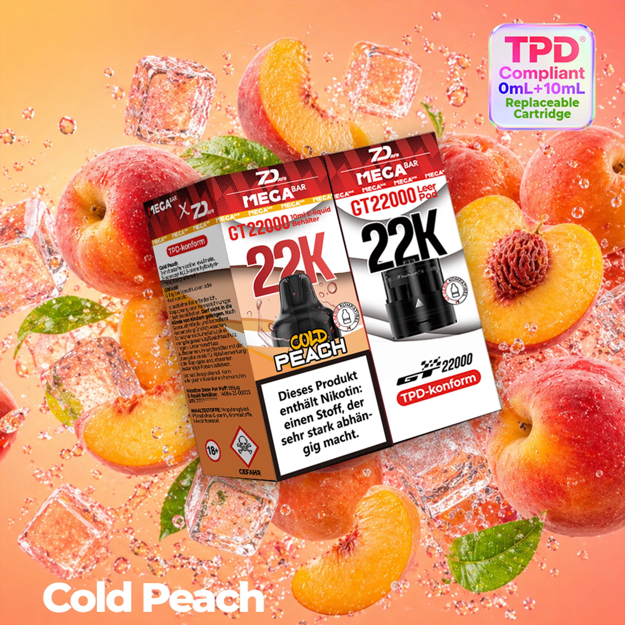7Days X MEGABAR 22K - Prefilled Pod-Liquid 0+10ml - Cold Peach