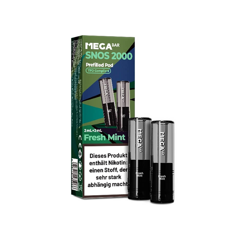 MEGABAR SNOS 2000 - Nasen Vape 2x Pods - Fresh Mint