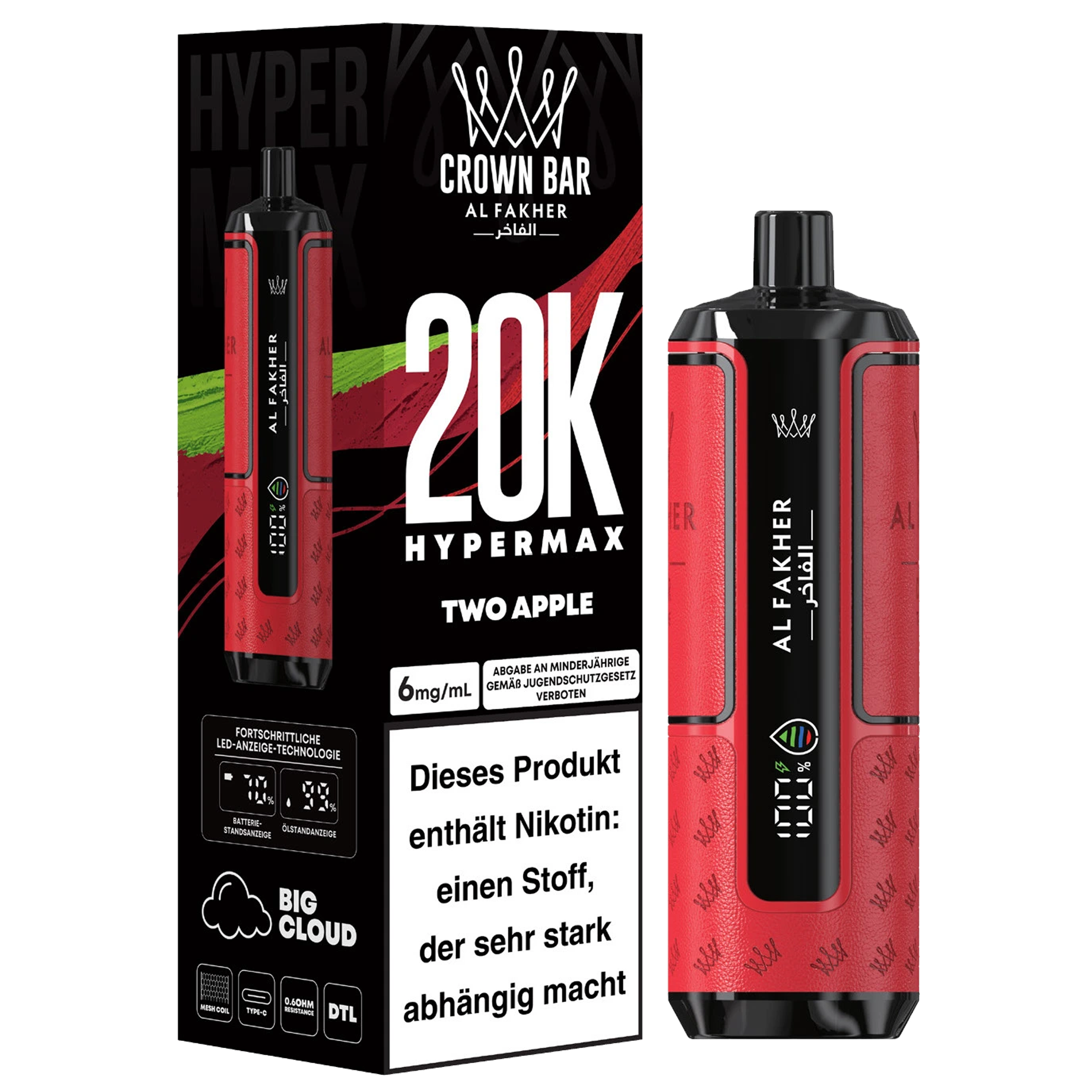 Al Fakher - Hypermax 20k 2ml Gerät + 2x10ml Pod - Two Apple