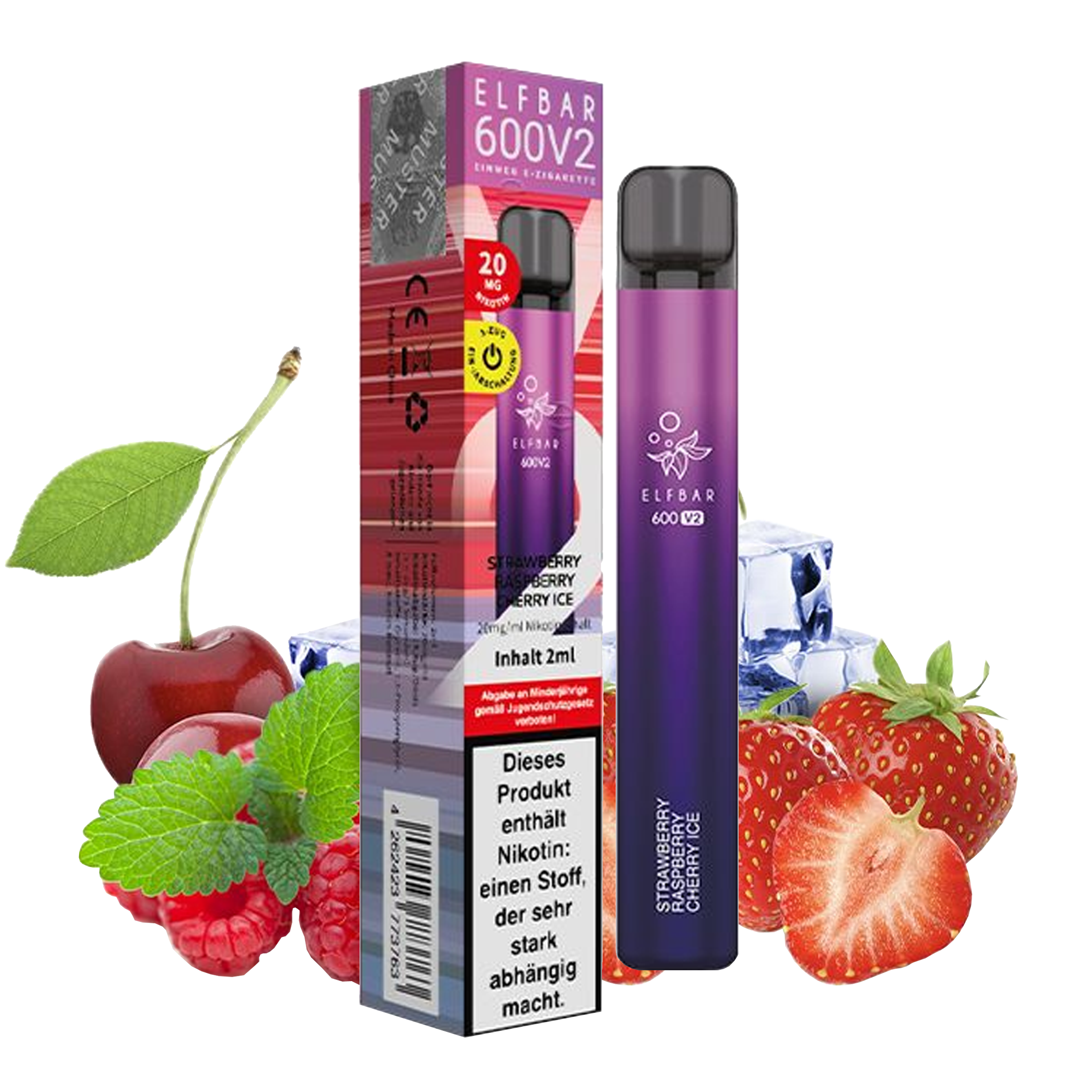 ElfBar 600 V2 CP - Vape - Strawberry Raspberry Cherry Ice 20mg