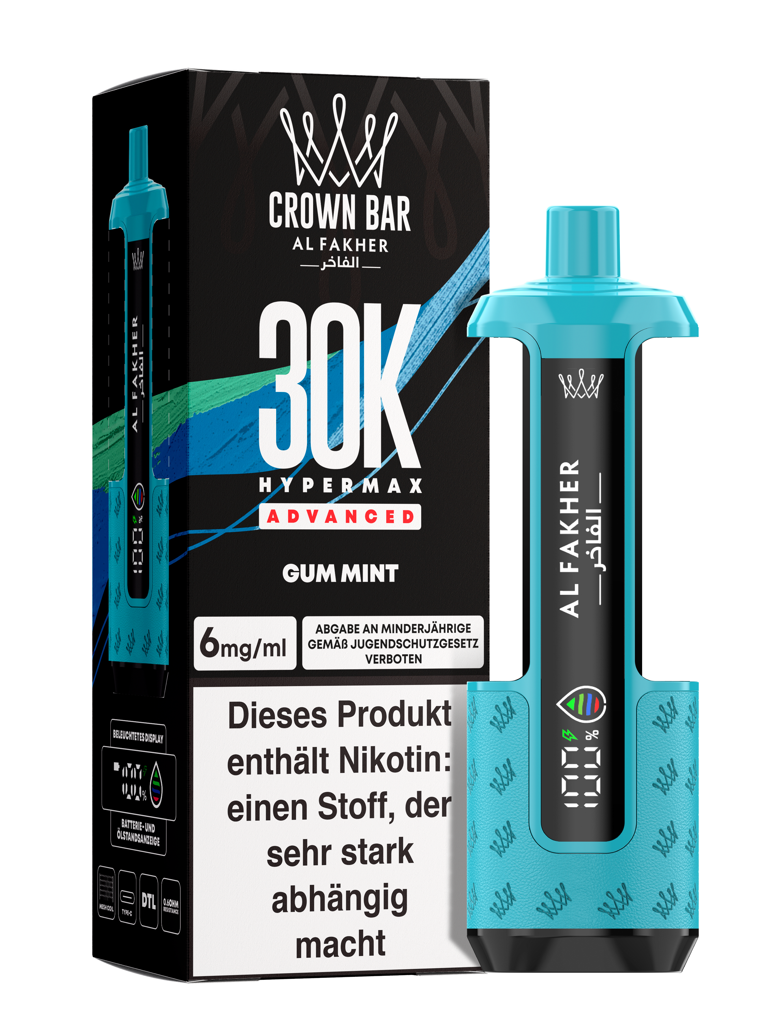 Al Fakher - Hypermax 30k 2ml Gerät + 2x10ml Pod - Gum Mint