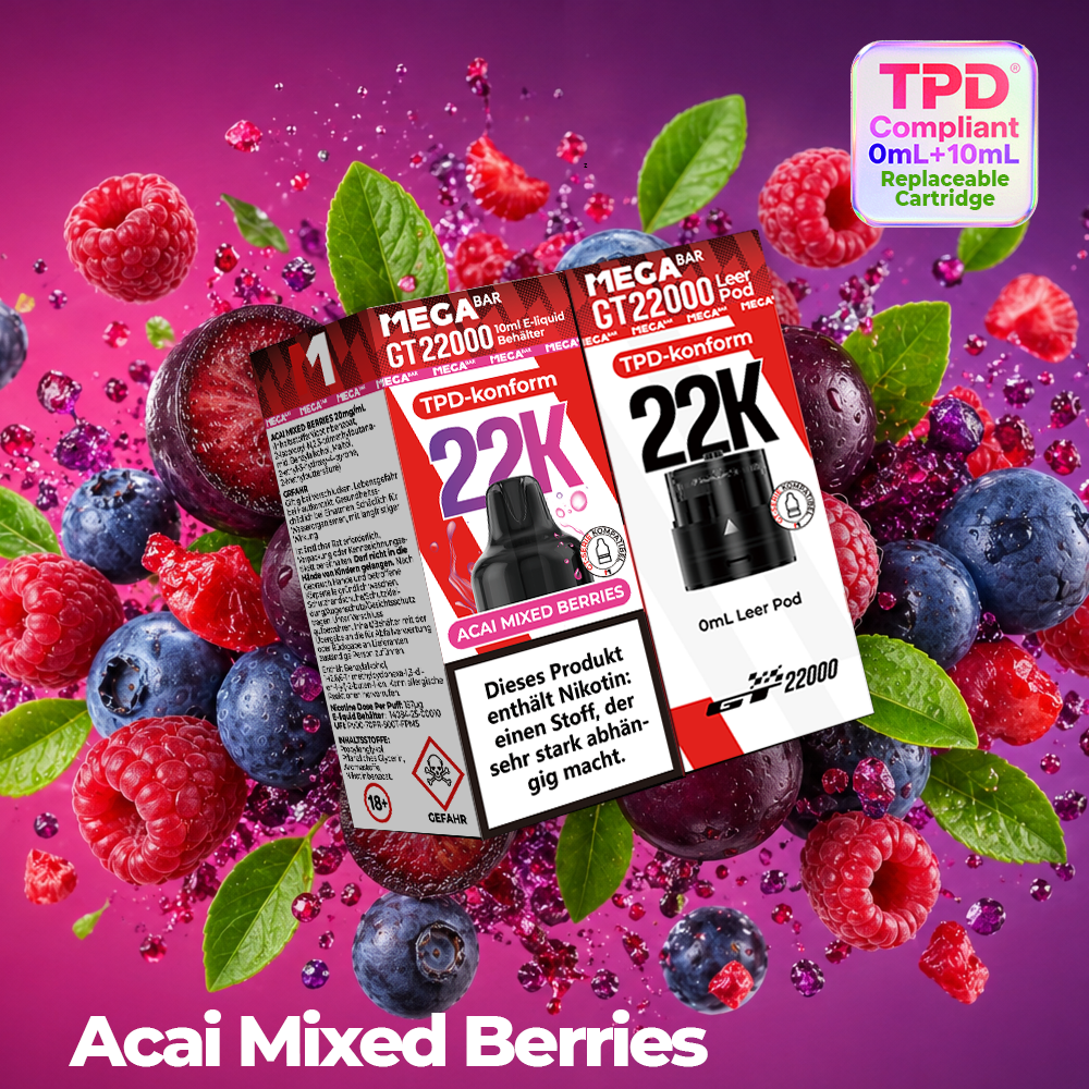 MEGABAR 22K - Prefilled Pod-Liquid 0+10ml - Acai Mixed Berries