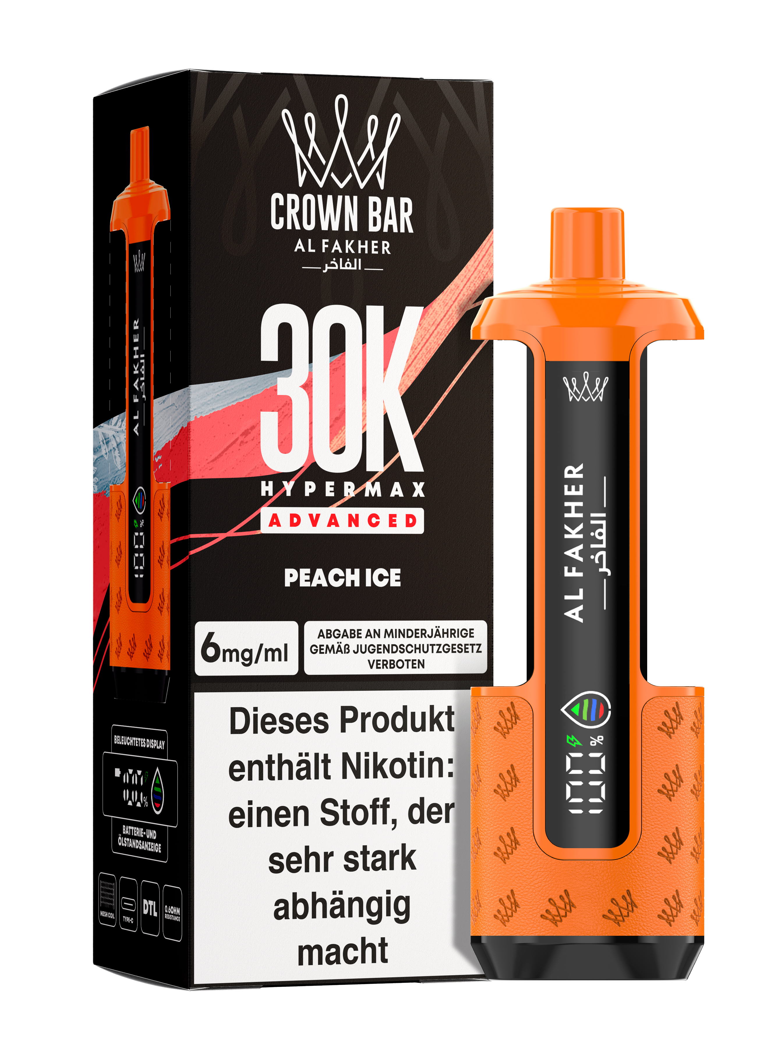 Al Fakher - Hypermax 30k 2ml Gerät + 2x10ml Pod - Peach Ice