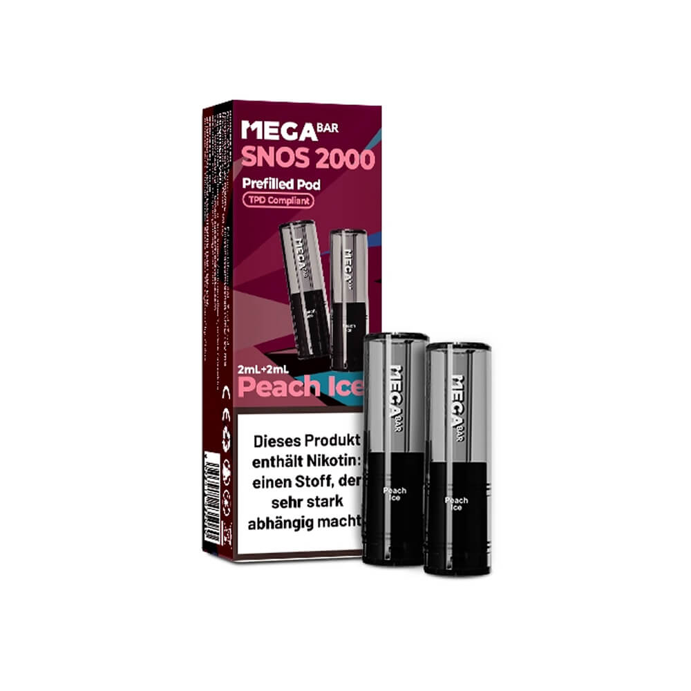 MEGABAR SNOS 2000 - Nasen Vape 2x Pods - Peach Ice