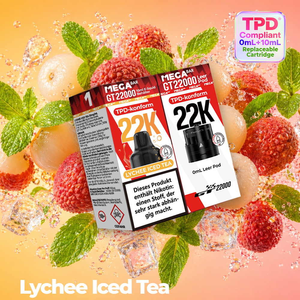 MEGABAR 22K - Prefilled Pod-Liquid 0+10ml - Lychee Iced Tea