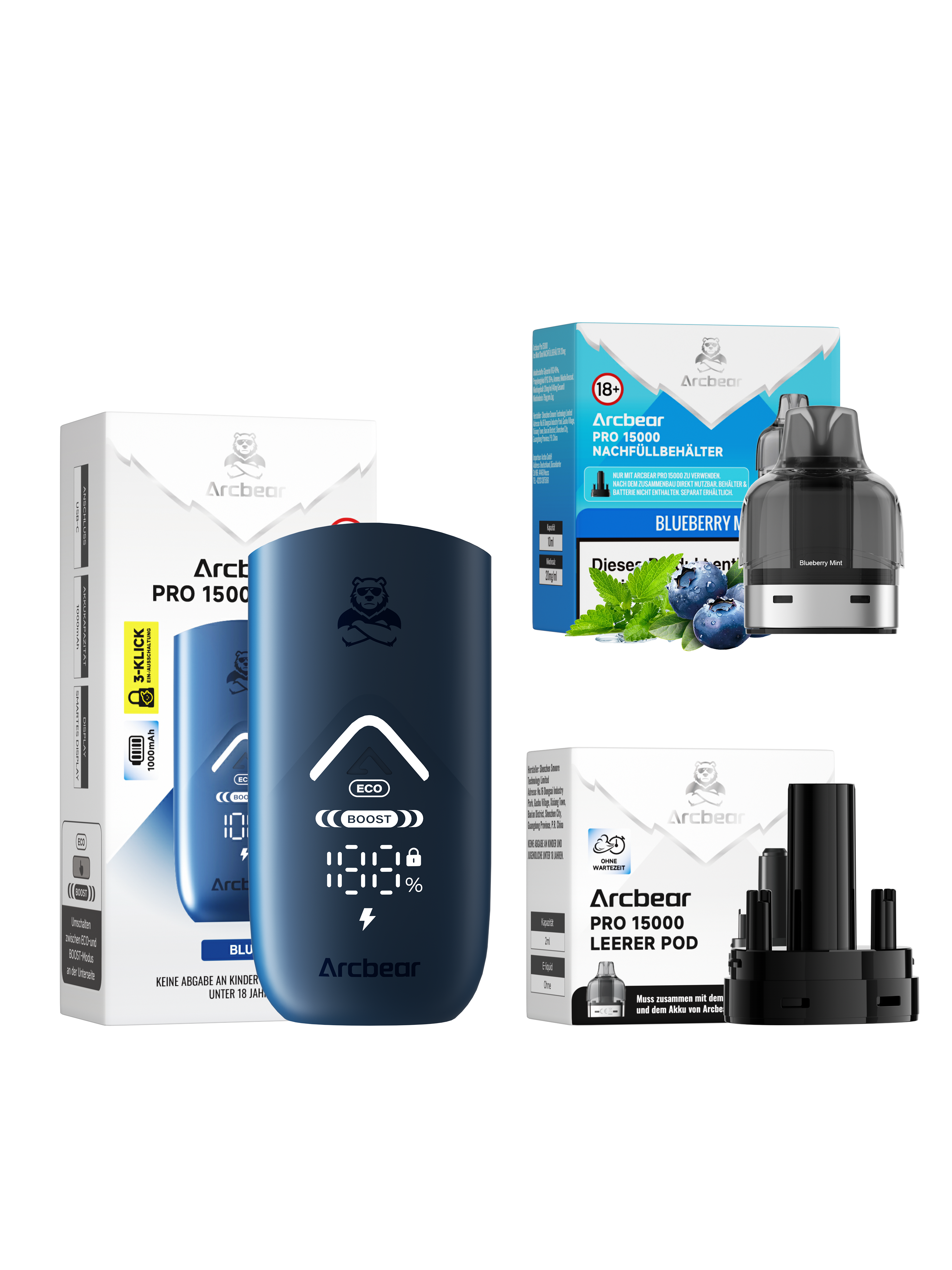 Arcbear - Pro 15000 Akku+Pod Set - Blueberry Mint